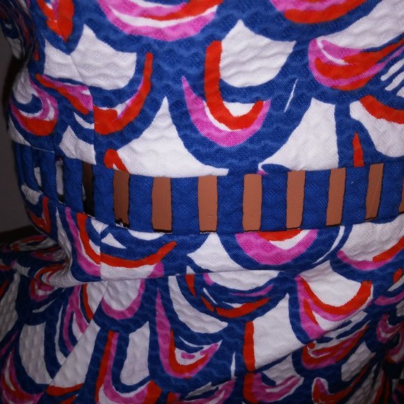 Lilly Pulitzer Dress Size 4 Sheath White Blue Red Pink Textured Scoop Neck Sleev - Picture 6 of 15
